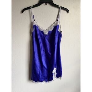 Y2K Victorias Secret Purple Satin Pink Lace Nightie Tank Womens M Sleepwear